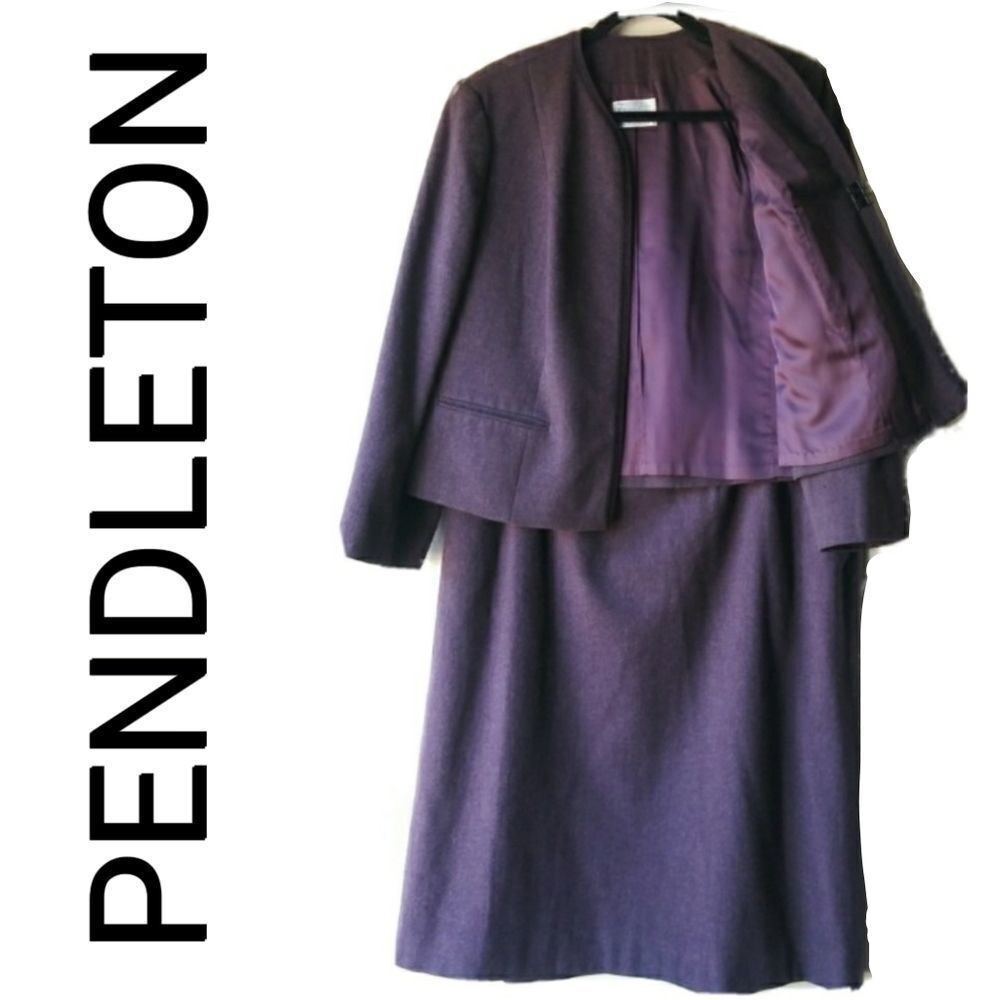 PENDELTON WOOL OPEN BLAZER & SKIRT SET - PURPLE
